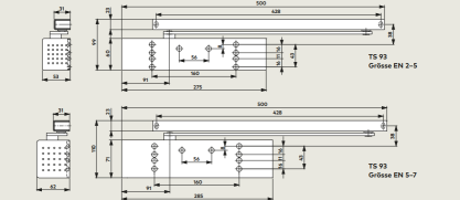 DORMA TÜRSCHLIEßER TS93B,BC+DC/SV<br/>43020001 O.GLEITSCH SILBF GR.2-5